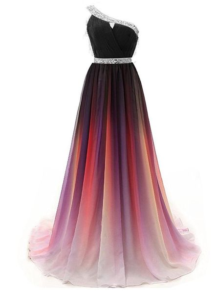 2019 I più nuovi abiti da sera in chiffon sfumato con una spalla in rilievo 2019 Abito da ballo con paillettes Plus Size Ombre Abito da ballo lungo da ballo AL825788713