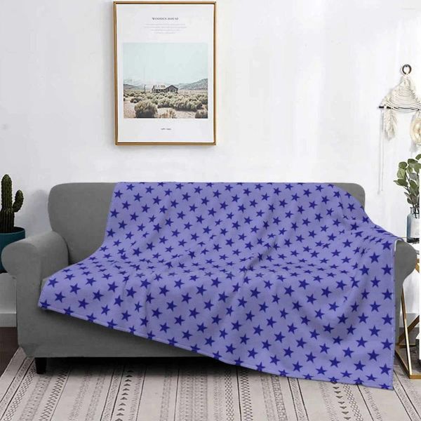 Cobertores Padrão de estrela azul marinho escuro em impressão leve Cobertor de flanela quente de alta qualidade