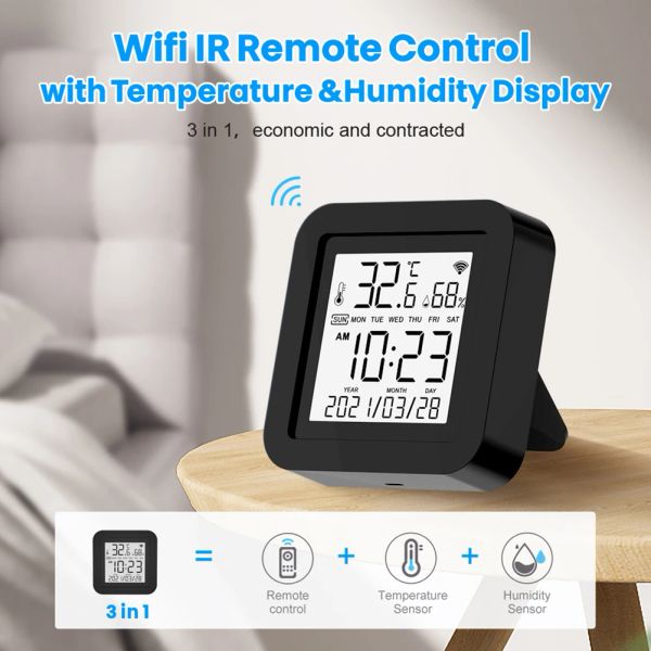 Controle inteligente wi-fi sensor de umidade temperatura tuya universal ir remoto para ar condicionado tv ac funciona com alexa google home yandex