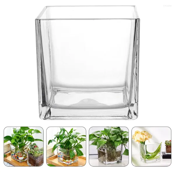 Vasos Cubo De Vidro Plantador Vaso Quadrado Suporte De Planta Recipiente De Arranjo De Flores (10x10cm)