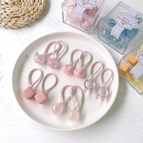 Haarschmuck 10PCS Set Einfarbig Rosa Stern Bär Kleines Hochelastisches Band für Mädchen Kinder Niedlich Kawaii Einfache Gummibänder Geschenk