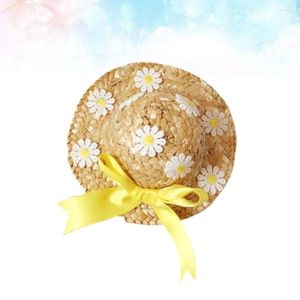 Hundebekleidung Hut Sombrero Sonnenkappe Floral Chihuahua mit Schleife verstellbarer Kinnriemen Sommer handgefertigt gewebt für Kleine