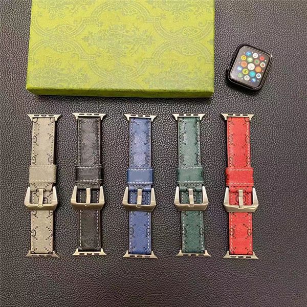 Pulseiras de relógio inteligente de couro de luxo para Apple Watch Straps 45mm 41mm 42mm 44mm 38mm 49mm Moda em relevo pulseira braçadeira iWatch Bands Series 9 8 7 6 5 4 3 SE Band