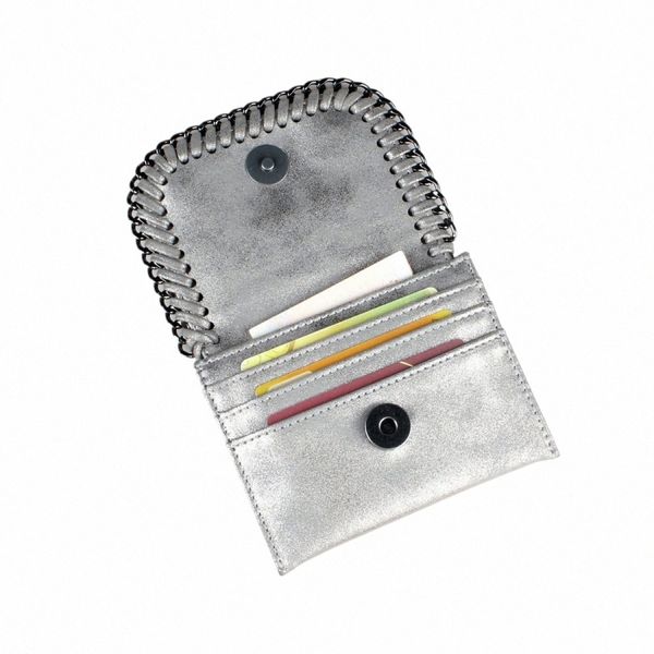 Bifold-Geldbörse mit glänzendem Metallbesatz, tragbarer, leichter Kartenhalter aus PU-Leder, praktisches C-Etui für den täglichen Gebrauch q4zH#