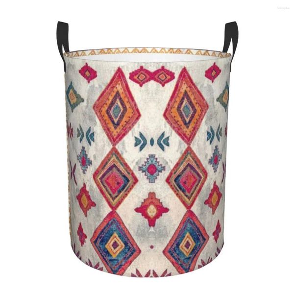 Sacchetti per la biancheria Cestino in stile tappeto berbero marocchino bohémien Cesto etnico geometrico pieghevole per contenitori per giocattoli per la scuola materna