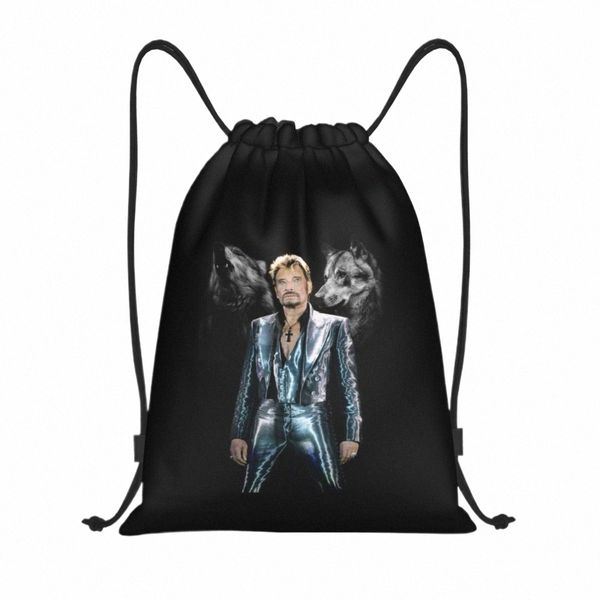 Custom Johnny Hallyday With Wolf Drawstring Bag для магазина Рюкзаки для йоги Женщины Мужчины Французский рок-певец Спортивный тренажерный зал Sackpack E6vT #