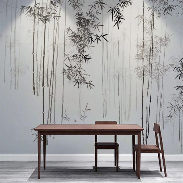 Benutzerdefinierte neue chinesische Bambuswald -Tintenmalerei künstlerisches Studienbüro Wallpaper Wohnzimmer Sofa Hintergrund Hintergrundpapier Teerhaus