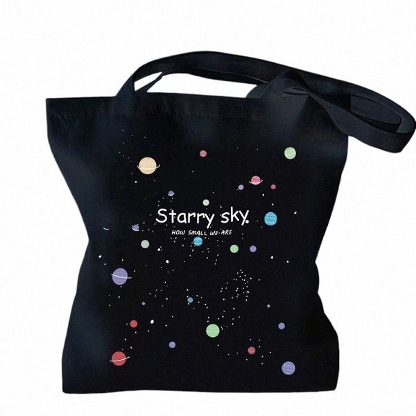 Borsa da donna Starry Sky Shop, grande borsa di tela casual, borsa shopper portatile, borsa tote Carto, spalla leggera per il quotidiano F3LX #