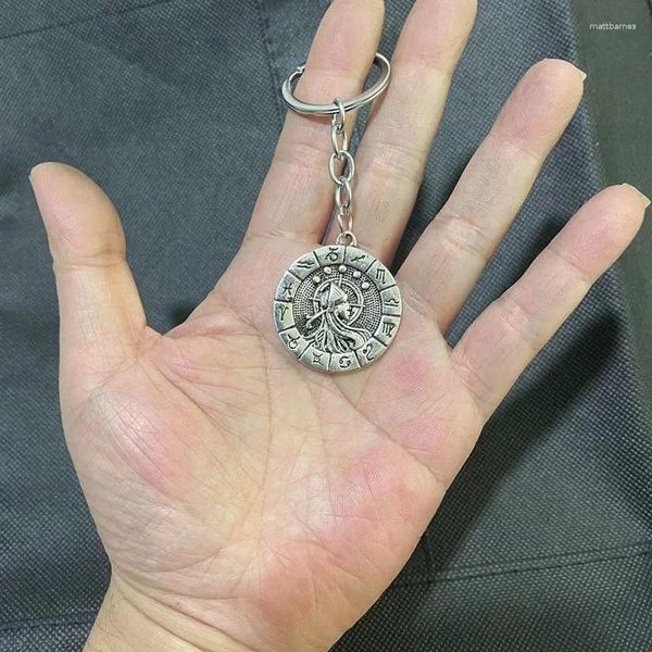 Chaveiros Taurus Keychain Signo do Zodíaco Stianless Aço Rodada Pingente para Homens Mulheres Vintage 12 Constellation Jóias Birthda