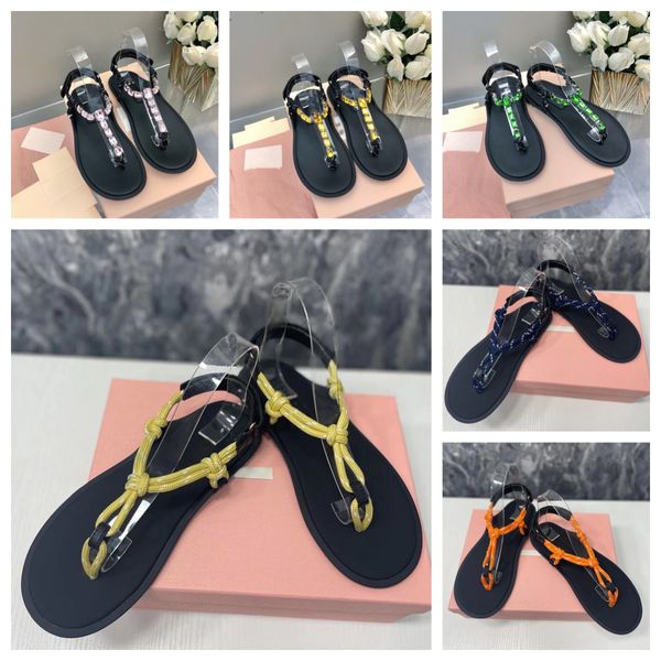 Sapatos de grife homens sandálias chinelos de fundo plano flip flop sandália de diamante sandálias de corda grossa praia sandálias planas sola preta sapatos minimalistas lazer mulheres chinelo