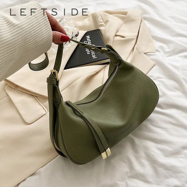Leftside ombro sacos laterais para mulheres de couro feminino primavera tendência moda sela saco verde bolsas e bolsas 240318