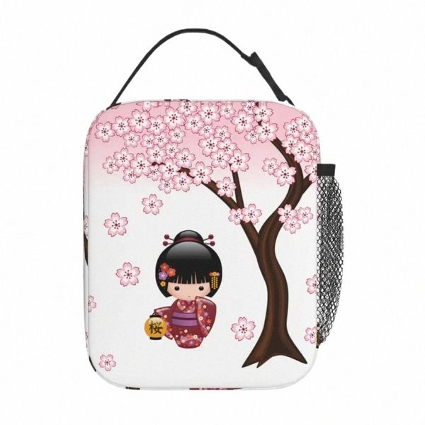Sakura Kokeshi Boneca Bonito Lancheiras Isoladas Térmicas Japonesa Geisha Girl Lunch Bag Ctainer Kawaii Thermal Cooler Food Box 48fK #