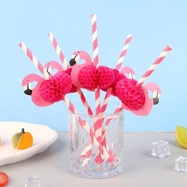 Ferramentas de cozimento 10 Pcs 3D Flamingo Canudos Bebendo Selva Palha de Papel Verão Piscina Fontes de Festa Decoração de Casamento