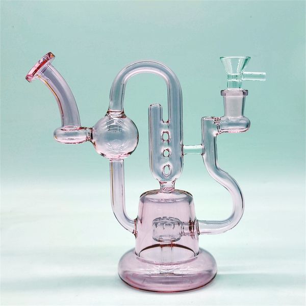 2024 Clear Pink Neo Fab Sassofono Bong in vetro da 9 pollici Pipa ad acqua Bong Tabacco da fumo Tubo 14MM Ciotola Dab Rig Recycler Bubbler Tubi