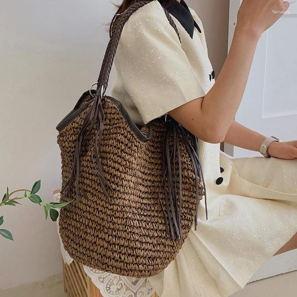Сумки на плечо, женская сумка, летняя пляжная сумка, плетеная из ротанга, вязаная соломенная сумка ручной работы, большая вместительная повседневная сумка-тоут Bolsa Feminina