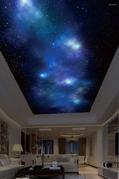 Tapeten, benutzerdefinierte Decken, 3D-Wandbilder, Tapete für Wohnzimmer, blaue Himmelssterne