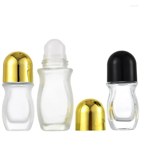 Bottiglie di stoccaggio Roll On 30ml 50ML Fiale per massaggio con olio essenziale in vetro smerigliato trasparente Big Ball Profumo cosmetico Rullo ricaricabile