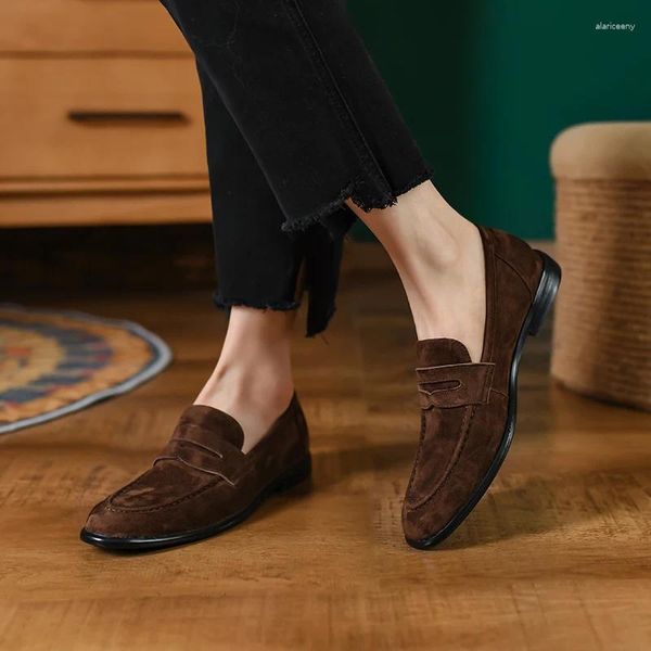 Sıradan Ayakkabı Orijinal Deri Lady Walk Woman Loafers İlkbahar Yaz Daireleri Çocuk Süet Kadınlar Düz Tembel Slip-On Solid