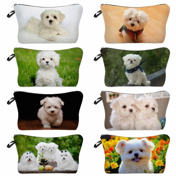 Maltese Dog Cute Animal Impresso Bolsa de Cosméticos das Mulheres Eco Friendly Portátil Kit de Higiene Pessoal Praia Viagem Casual Maquiagem Organizador Bag J22Q #