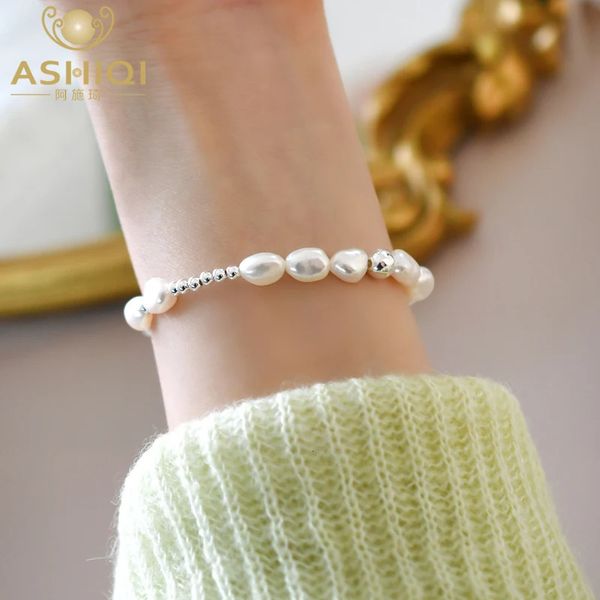 ASHIQI Echte Natürliche Barock Perle 925 Sterling Silber Armband Modeschmuck für Frauen Geschenk 240319