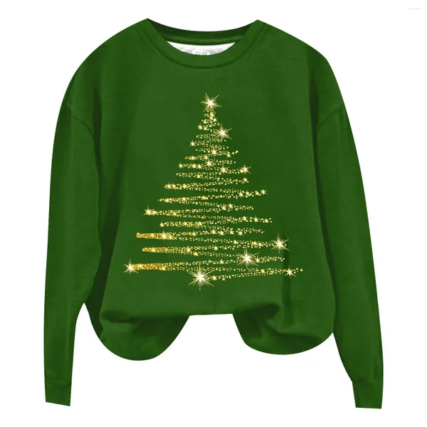 Felpe con cappuccio da donna Maglioni pullover in cotone con albero glitterato di Natale da donna Felpe leggere da donna Giacca in pile con cappuccio