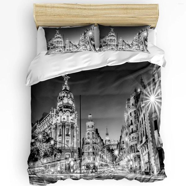 Conjuntos de cama Noite Cidade Preto Branco Conjunto 3 Pcs Meninos Meninas Duveta Capa Fronha Crianças Adulto Quilt Cama Dupla Home Têxtil