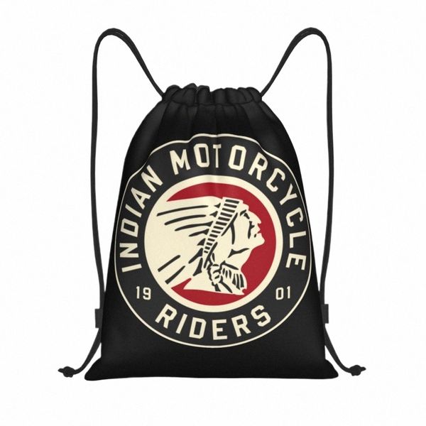 Indians Motorcycles Logo Zaino con coulisse Borse da calcio Borsa da palestra Indianer Moto String Sackpack per l'esercizio c6so #