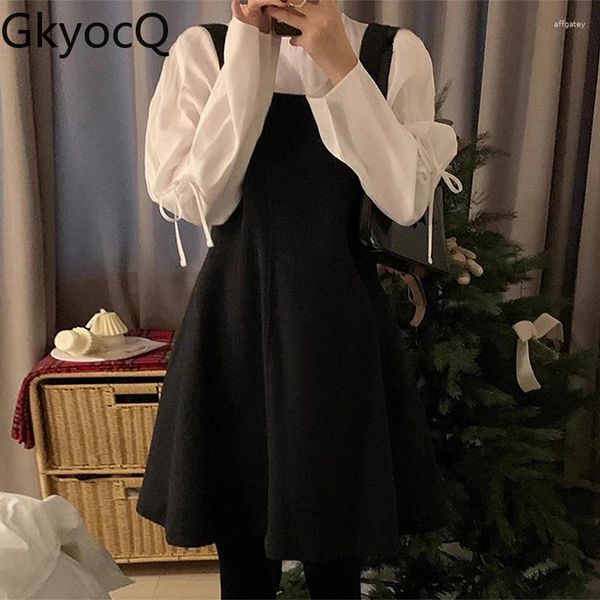 İş Elbiseleri GKYOCQ Kore Şık Bahar Niş İki Parçalı Setler Zarif Baç Tie Temel Beyaz Gömlek Kolsuz Yelek Siyah Bir Çizgi