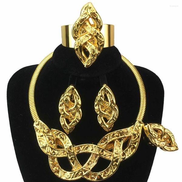 Collana Orecchini Set Vendita Dubai Gioielli italiani placcati in oro Banchetto per feste di matrimonio da donna Ciondolo grande leggero Grassetto FHK17645