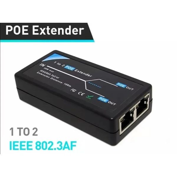 Extensor poe de 2 portas, 100mbps com padrão ieee 802.3af para câmera ip nvr ap ip voz poe estende 100 metros para alcance poe