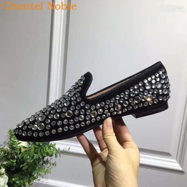 Повседневная обувь Chentel Noble Suede Diamond для мужчин для вечеринок высокого качества на плоской подошве с кристаллами Banque черного цвета, большой размер