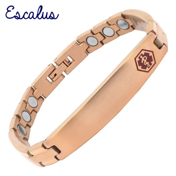 Armbänder Escalus Medical Alert ID Red Monogramm Armband freie Gravur Edelstahl Roségold Ladies Armband Schmuck