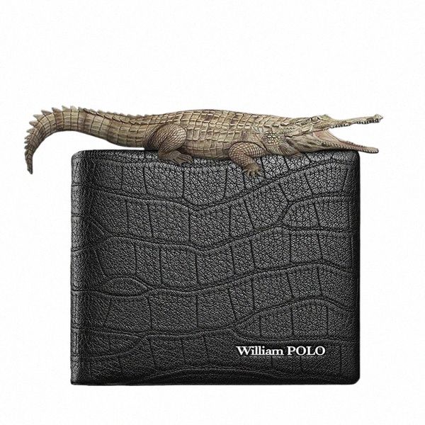 Williampolo 100% натуральная кожаный кошелек Мужской крокодиловый узор Мужской кошелек с держателем для карт Натуральная воловья кожа Кошельки для мужчин q4wu #