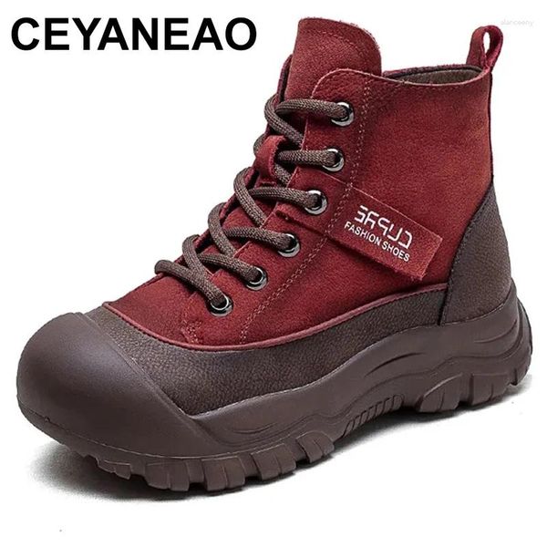 Botas de couro genuíno mulher 4cm natural chunky vaca camurça confortável primavera mocassim tornozelo sola macia botas outono sapatos