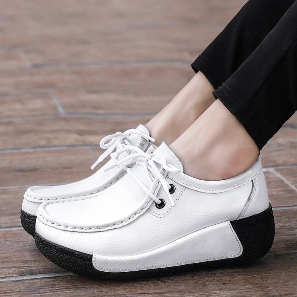 Oxfords Winter Wedge Heel Shoes Flats Para Mulheres Mocas Mulheres Lacia Up Oxford Sapatos com Tassels Sapatos de barco de couro macus