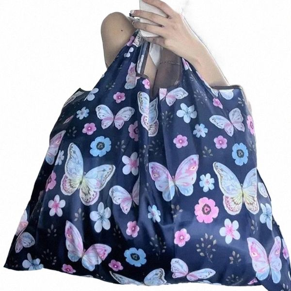 Saco de compras dobrável Saco de compras reutilizável de viagem Eco-Friendly Cute Butterfly Printing Portátil Supermercado Tote Shop Bag y4fZ #