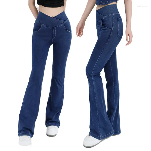 Calças ativas femininas flare 4 vias estiramento esportes casuais jeans jeans fitness bell bottom calças elásticas ginásio plus size