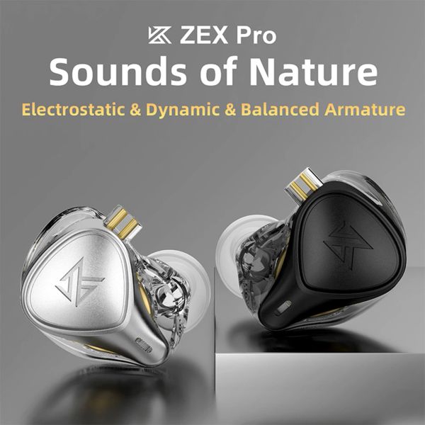 Наушники Kz Zex Pro Wired Wired Earphone Electrostatic Hybird Технология проводных наушников отмену.