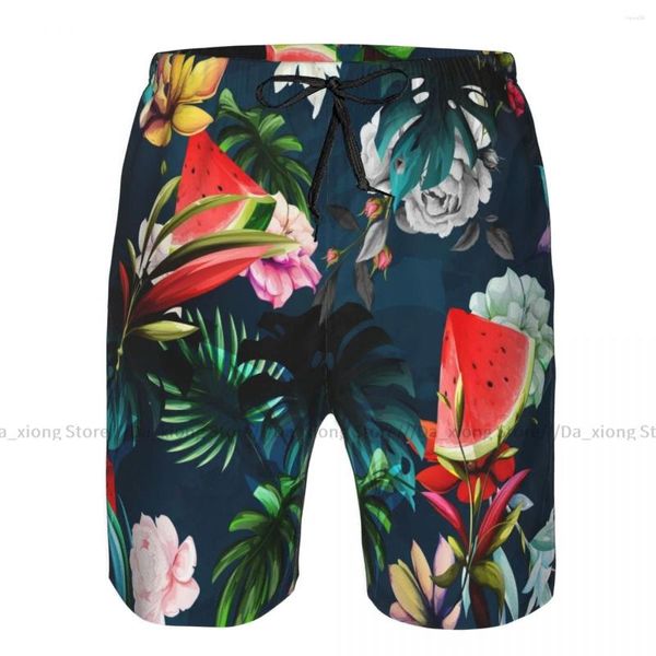 Erkek Şort Erkek Yüzme Mayo tropikal karpuz şakayık çiçekler yaprak gövdeleri mayo plaj giyim tahtaları