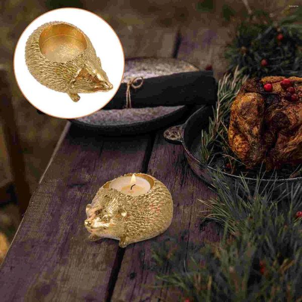 Candele Hedgehog Candtrestick Ornament Holder Tealight Figure Rustic Home Decor Desk Resin Gold