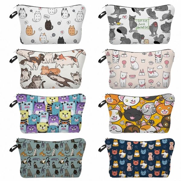 Anime Cat Print Damen Kosmetiktasche 2023 Fi Tragbarer Organizer Make-up-Taschen Anpassbare Strandreise Damen Kulturbeutel S5KK #