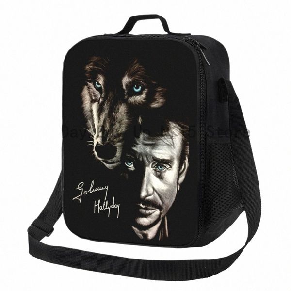 Benutzerdefinierte Johnny Hallyday und Wolf Lunch Bag Frauen Thermal Cooler Isolierte Lunchboxen für Erwachsene Büro L5uC #