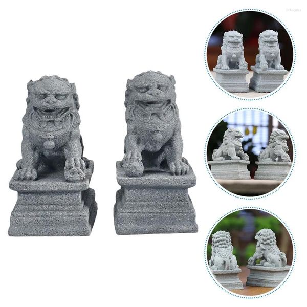 Estatuetas decorativas estátua de leão, estátuas de feng, shui foo, cães guardiões, mini decoração de pedra, estilo chinês, adorno de mesa