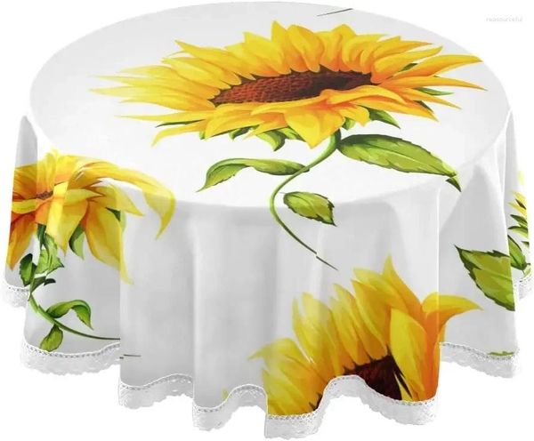 Toalha de mesa grande girassol redondo toalha de mesa circular festa de casamento jantar decorativo capas ao ar livre 60 polegadas renda de poliéster