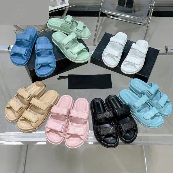 Tasarımcı Sandallar Kanal Sandalet Kadın Kristal Buzağı Deri Sıradan Ayakkabı Kapitone Yaz Tasarımcı Ayakkabı Platformu Daireler Kama Sandal Boyutu 35-40