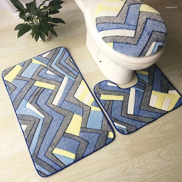 Banyo Paspasları Modern Stil ve Moda Renk Üç Parçalı Banyo Zemin Tuvalet Anti-Slip Coral Peluş Halı Kapı Mat Vakum