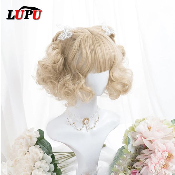 Wigs Lupu Capelli sintetici Pink Lolita Wigs Bionda Bralla Bralla Brama corta Bob per donne Wig Cosplay Wig con frangia Fibra ad alta temperatura