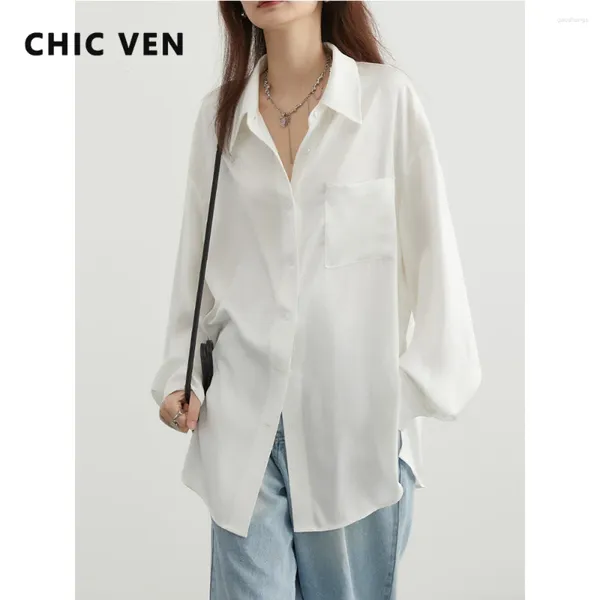 Женские блузки CHIC VEN, женские рубашки, однотонные белые рубашки с боковым разрезом, свободные женские топы с длинными рукавами, весна-лето 2024