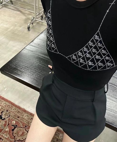 Camicette da donna Designer di marca Designer Black Cristal Bra Diamond T-shirt a maniche lunghe