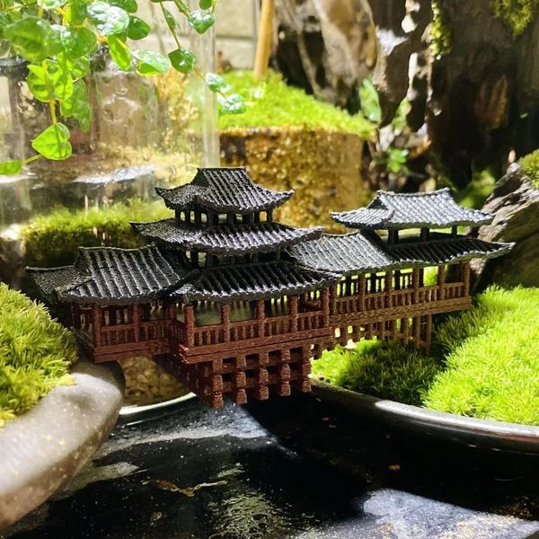Stile cinese antico modello architettonico decorazione ponte coperto stampa 3D mini paesaggio ornamento in plastica ZD478 240325
